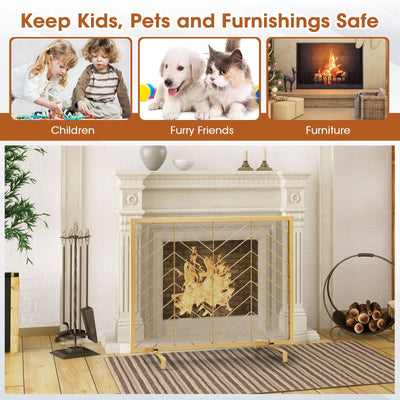 38 x 31 Inch Single Panel Fireplace Screen-Golden