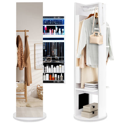 Swivel Jewelry Cabinet Armoire with Full Length Mirror and Coat Rack-White