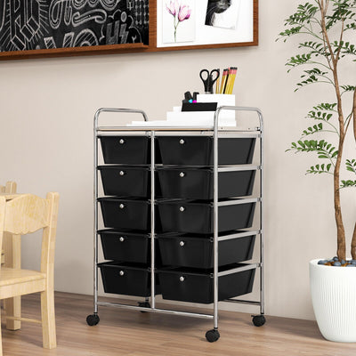 10-Drawer Rolling Storage Cart-Black