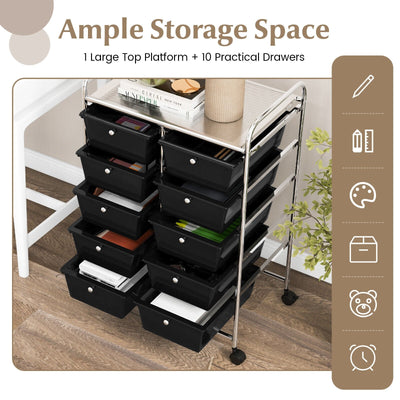 10-Drawer Rolling Storage Cart-Black