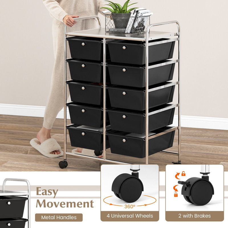 10-Drawer Rolling Storage Cart-Black