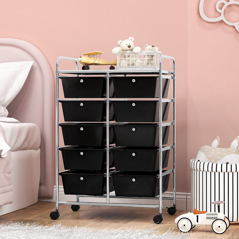 10-Drawer Rolling Storage Cart-Black