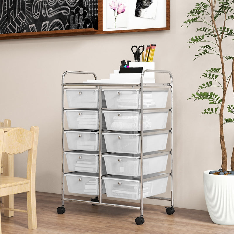 10-Drawer Rolling Storage Cart-Transparent