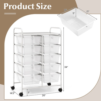 10-Drawer Rolling Storage Cart-Transparent