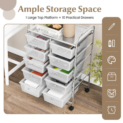 10-Drawer Rolling Storage Cart-Transparent