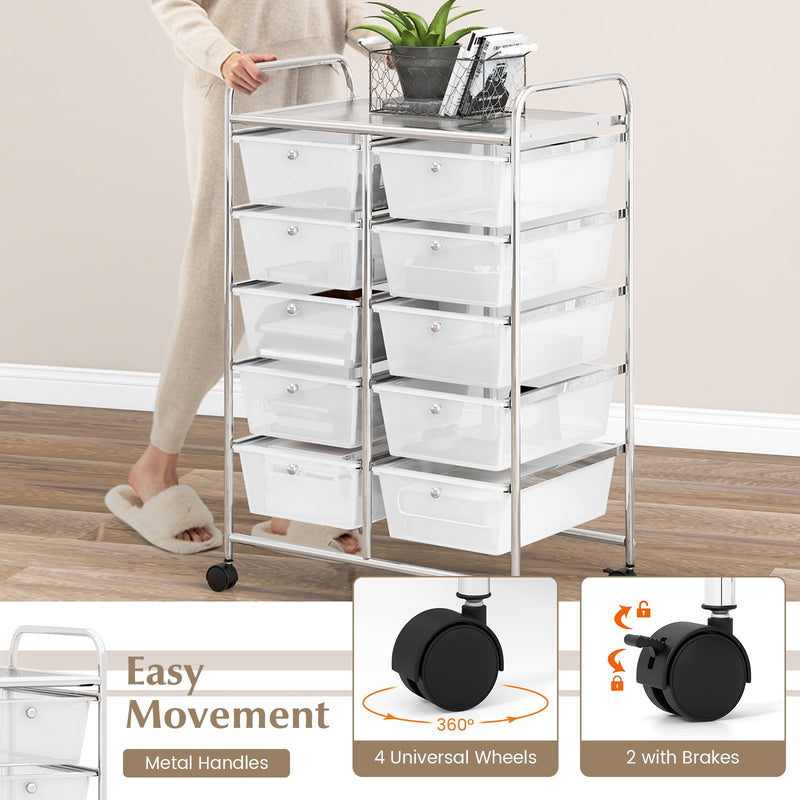 10-Drawer Rolling Storage Cart-Transparent