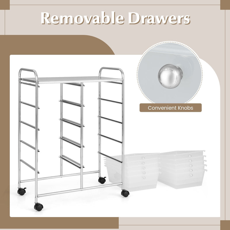 10-Drawer Rolling Storage Cart-Transparent