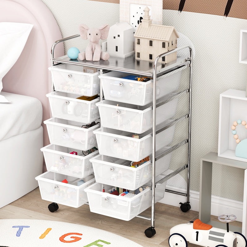 10-Drawer Rolling Storage Cart-Transparent