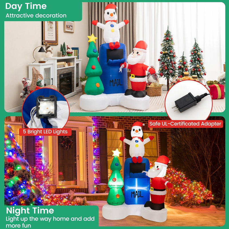 6 Feet Lighted Christmas Inflatable Mailbox Santa Claus Snowman Christmas Tree