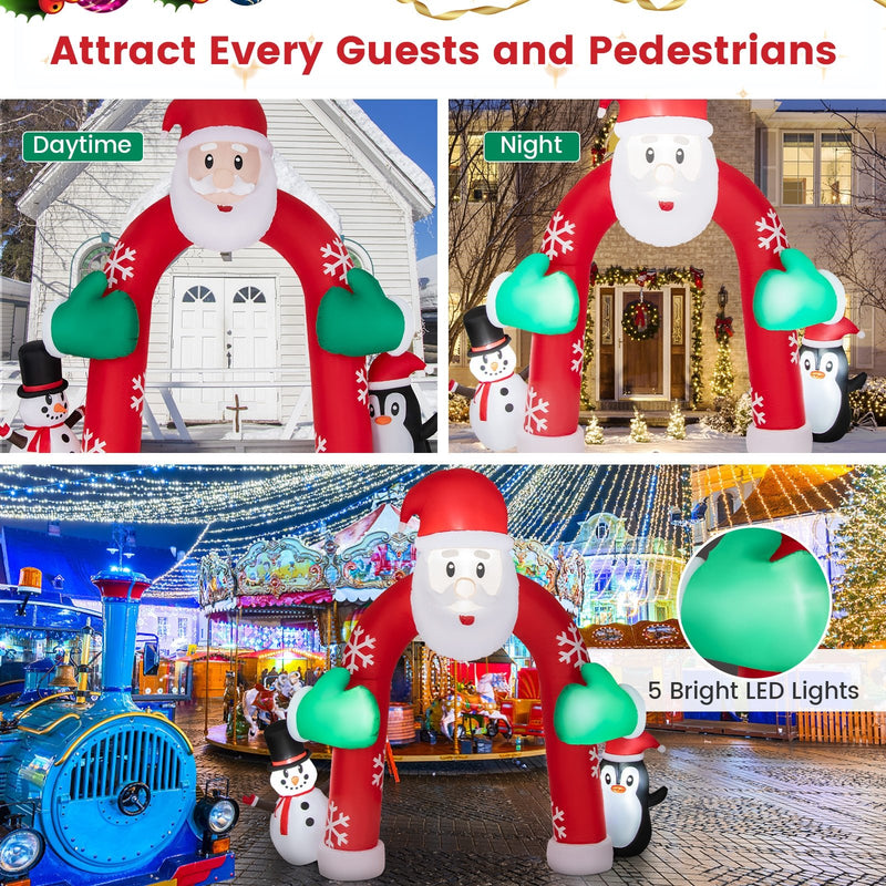 10 Feet Lighted Christmas Inflatable Archway with Snowman and Penguin