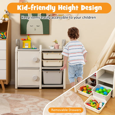 31 Inch Toy Chest and Bookshelf with Enclosed Cabinets and Pull-out Drawers-Gray