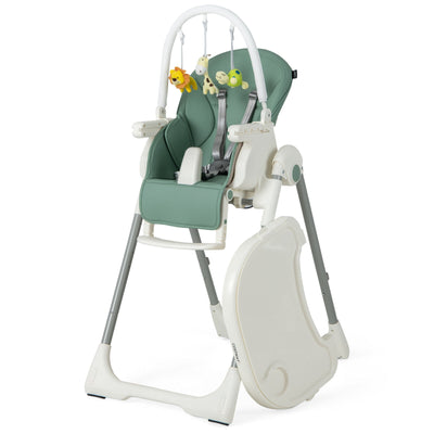 4-in-1 Foldable Baby High Chair with 7 Adjustable Heights and Free Toys Bar-Green