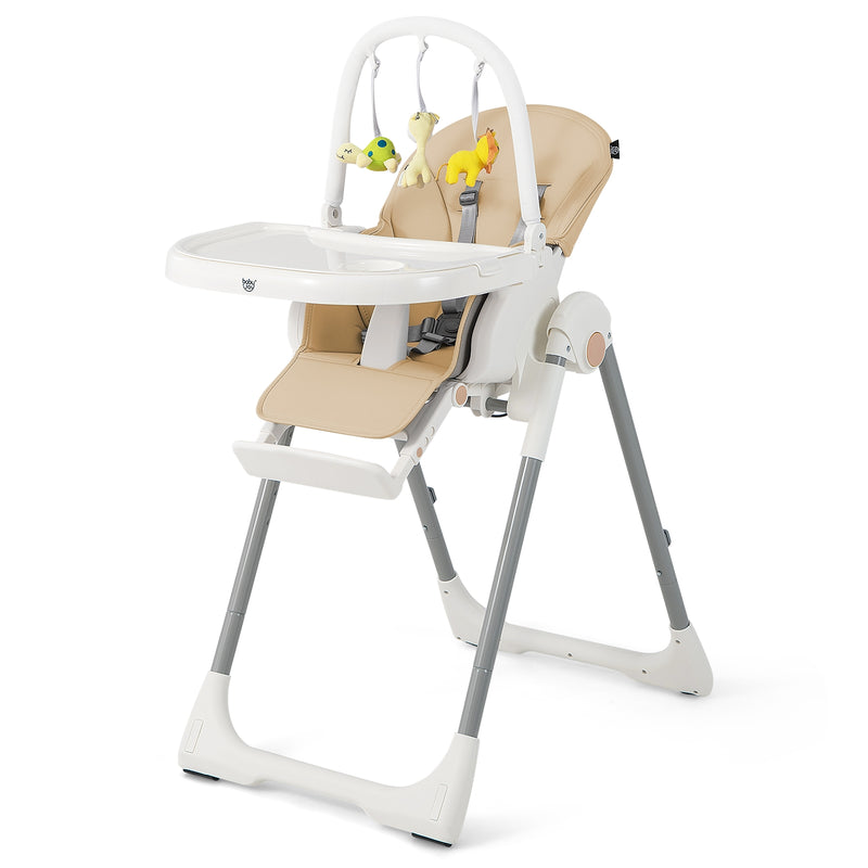 4-in-1 Foldable Baby High Chair with 7 Adjustable Heights and Free Toys Bar-Yellow