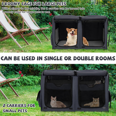 Double Compartment Pet Carrier with 2 Removable Hammocks-Black