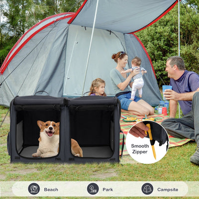 Double Compartment Pet Carrier with 2 Removable Hammocks-Black