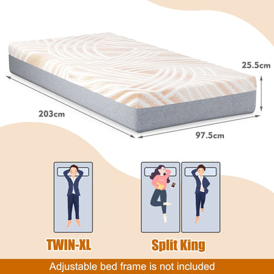 Bed Mattress Memory Foam Twin Size with Jacquard Cover for Adjustable Bed Base-10 inches