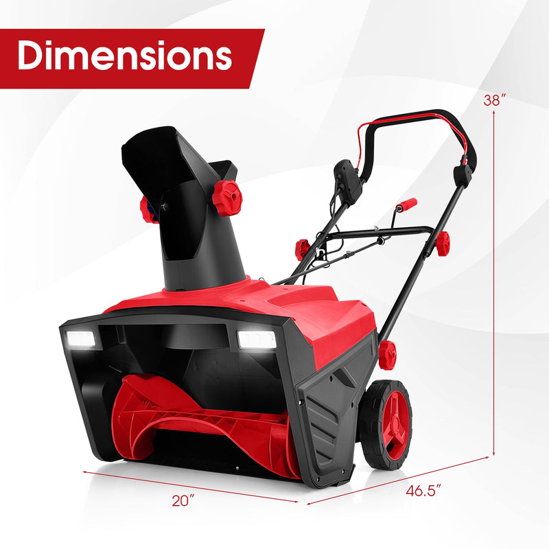 20 Inch 120V 15Amp Electric Snow Thrower with 180° Rotatable Chute-Red