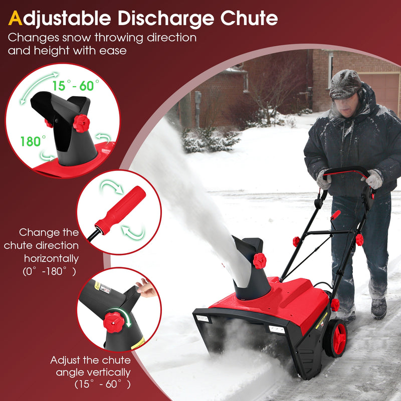 20 Inch 120V 15Amp Electric Snow Thrower with 180° Rotatable Chute-Red