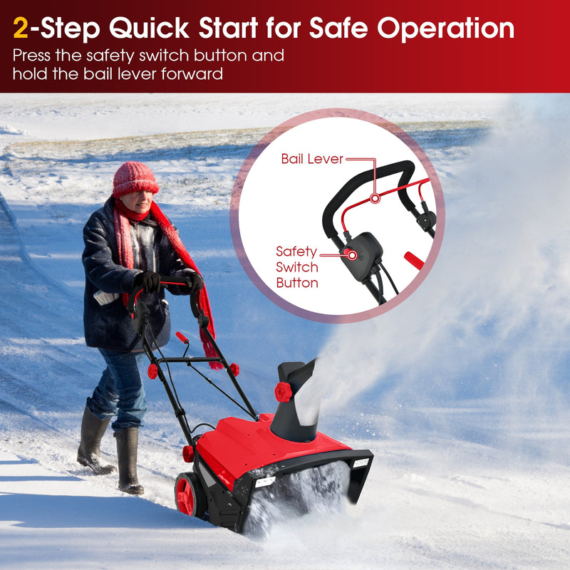 20 Inch 120V 15Amp Electric Snow Thrower with 180° Rotatable Chute-Red