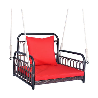 Patio Rattan Porch Swing Hammock Chair with Seat Cushion-Red