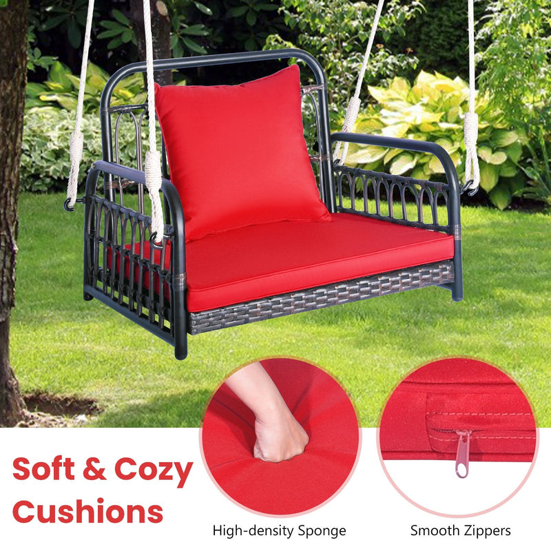 Patio Rattan Porch Swing Hammock Chair with Seat Cushion-Red