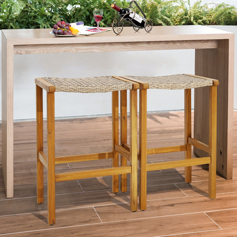 Patio Wood Bar Stools Set of 2/4-2Pieces