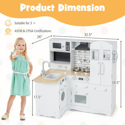 Wooden Kid's Corner Kitchen Playset with Stove for Toddlers-Natural