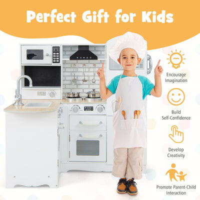 Wooden Kid's Corner Kitchen Playset with Stove for Toddlers-Natural