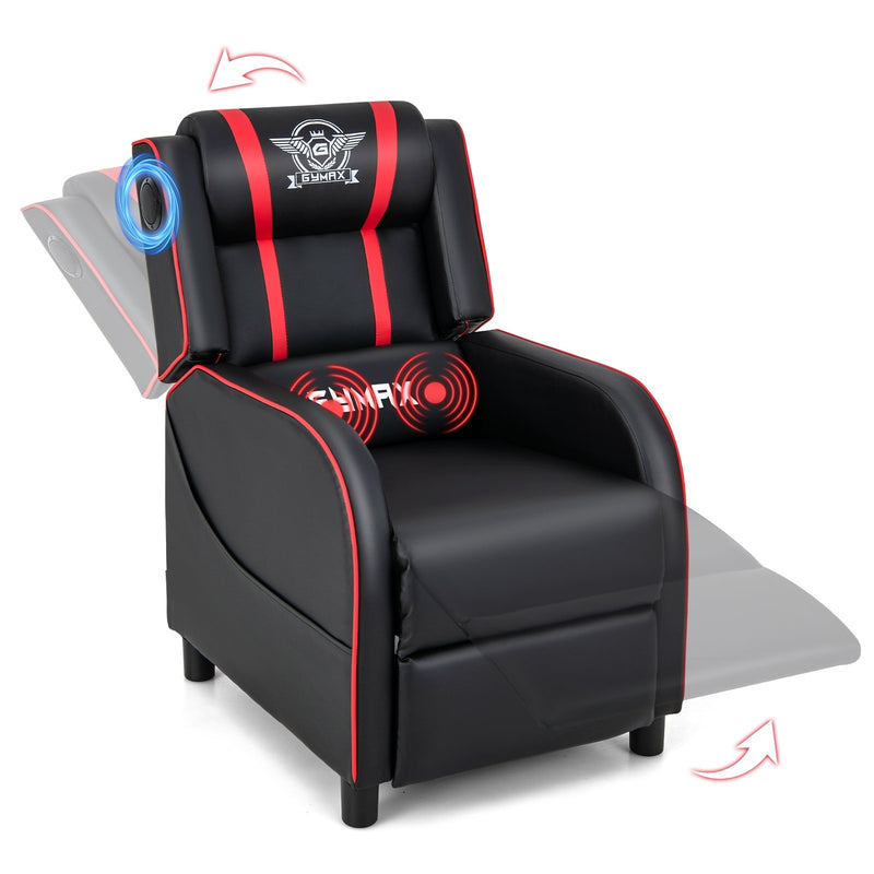 PU Leather Massage Gaming Recliner Chair with Side Pockets-Red