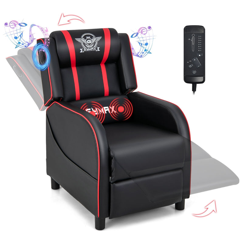 PU Leather Massage Gaming Recliner Chair with Side Pockets-Red