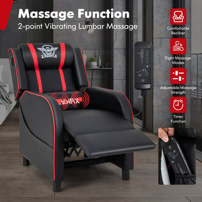 PU Leather Massage Gaming Recliner Chair with Side Pockets-Red