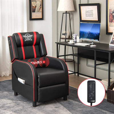 PU Leather Massage Gaming Recliner Chair with Side Pockets-Red