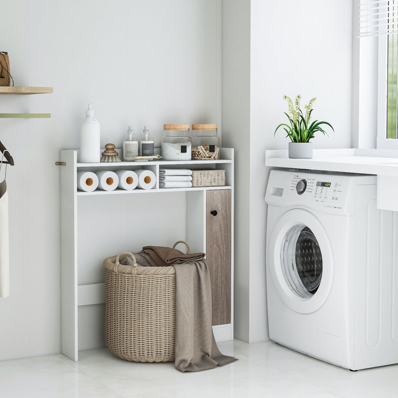 Bathroom Over the Toilet Floor Storage Organizer with Adjustable Shelves-White