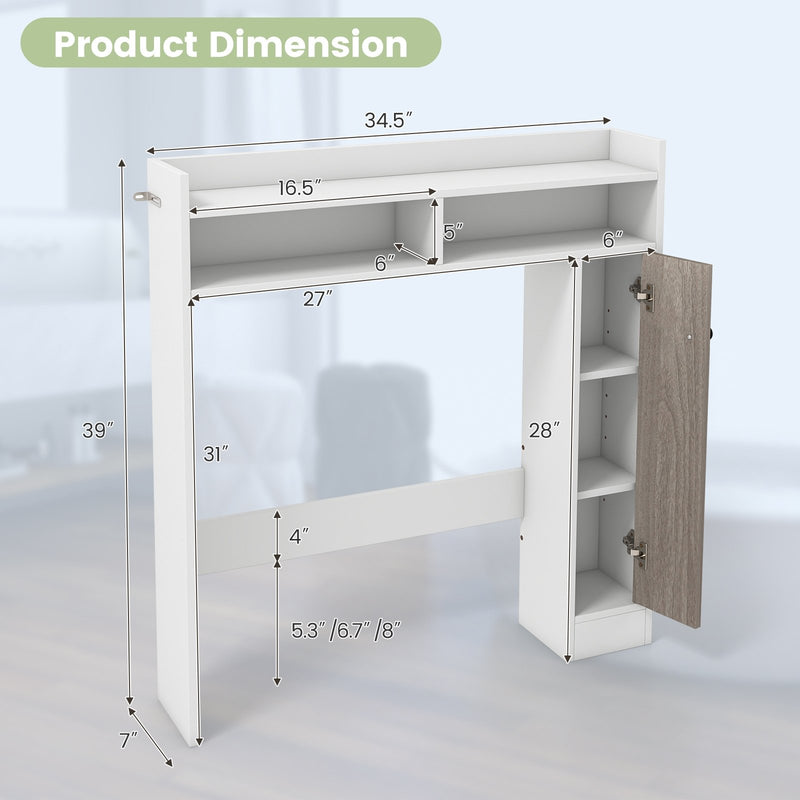 Bathroom Over the Toilet Floor Storage Organizer with Adjustable Shelves-White