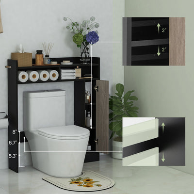 Bathroom Over the Toilet Floor Storage Organizer with Adjustable Shelves-Black