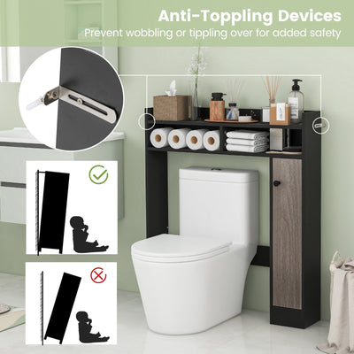 Bathroom Over the Toilet Floor Storage Organizer with Adjustable Shelves-Black