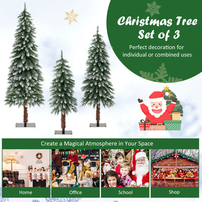 Pre-Lit Christmas Tree Set of 3 - Snowy and Slim