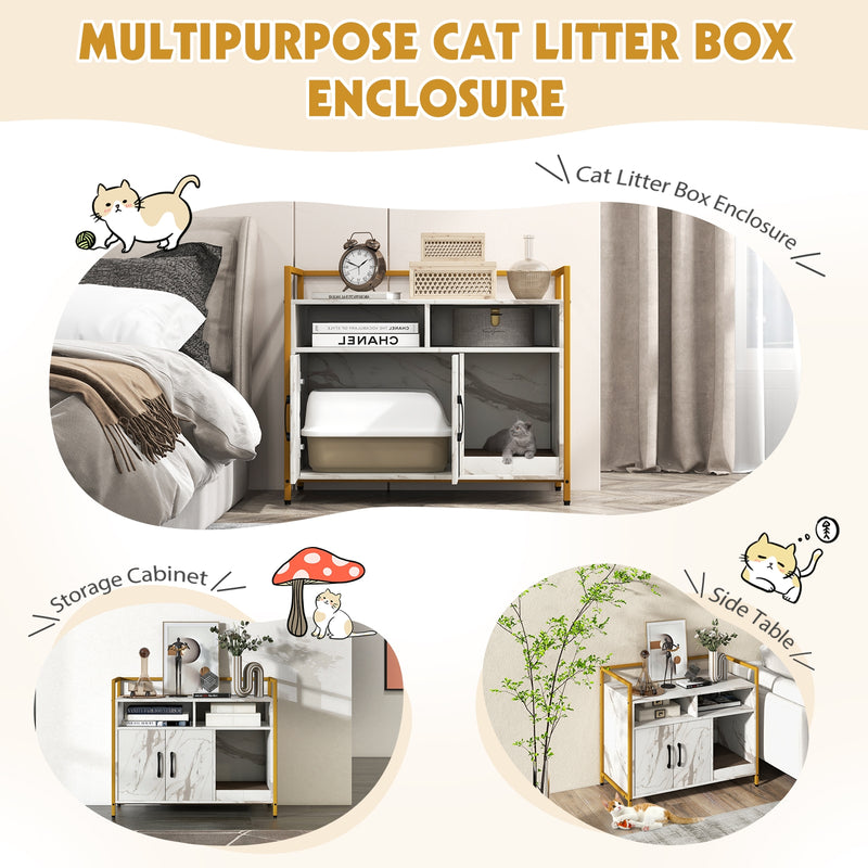 Hidden Cat Washroom with Double Doors and Scratch Cardboard-White