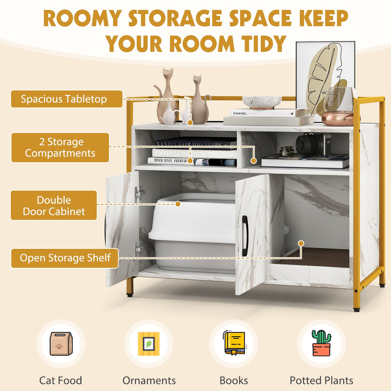 Hidden Cat Washroom with Double Doors and Scratch Cardboard-White