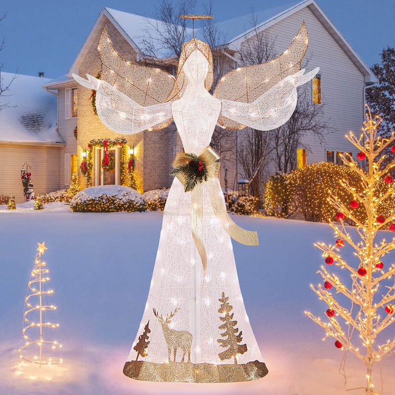 5 Feet Pre-lit 3D Glittered Christmas Angel with 100 Warm White Lights