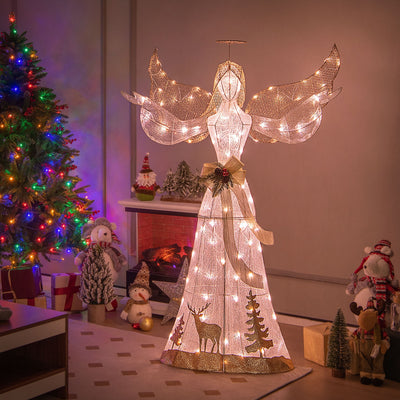 5 Feet Pre-lit 3D Glittered Christmas Angel with 100 Warm White Lights