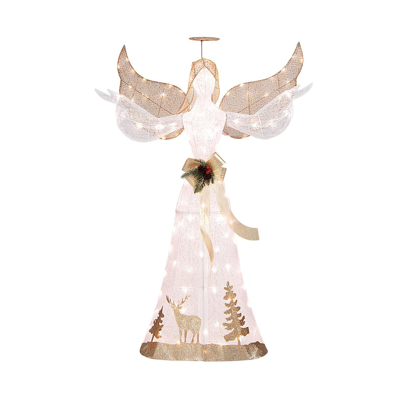 5 Feet Pre-lit 3D Glittered Christmas Angel with 100 Warm White Lights