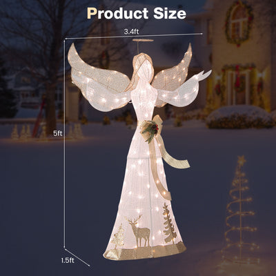 5 Feet Pre-lit 3D Glittered Christmas Angel with 100 Warm White Lights