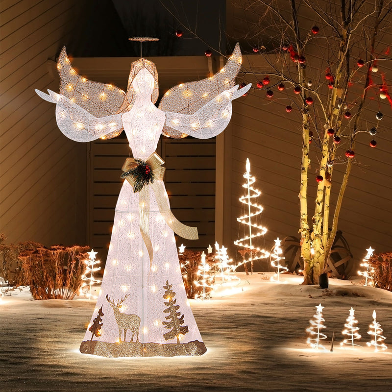 5 Feet Pre-lit 3D Glittered Christmas Angel with 100 Warm White Lights