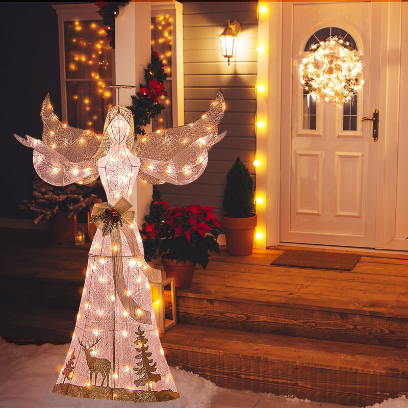 5 Feet Pre-lit 3D Glittered Christmas Angel with 100 Warm White Lights