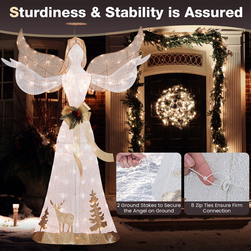 5 Feet Pre-lit 3D Glittered Christmas Angel with 100 Warm White Lights