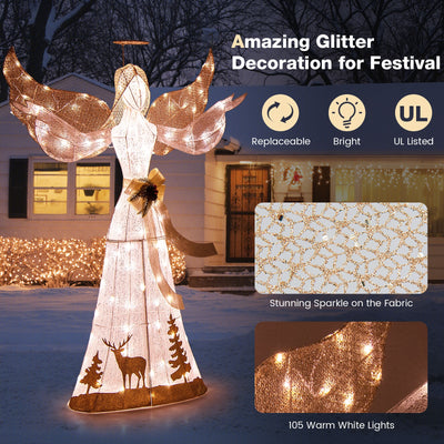 5 Feet Pre-lit 3D Glittered Christmas Angel with 100 Warm White Lights