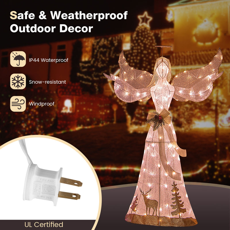 5 Feet Pre-lit 3D Glittered Christmas Angel with 100 Warm White Lights