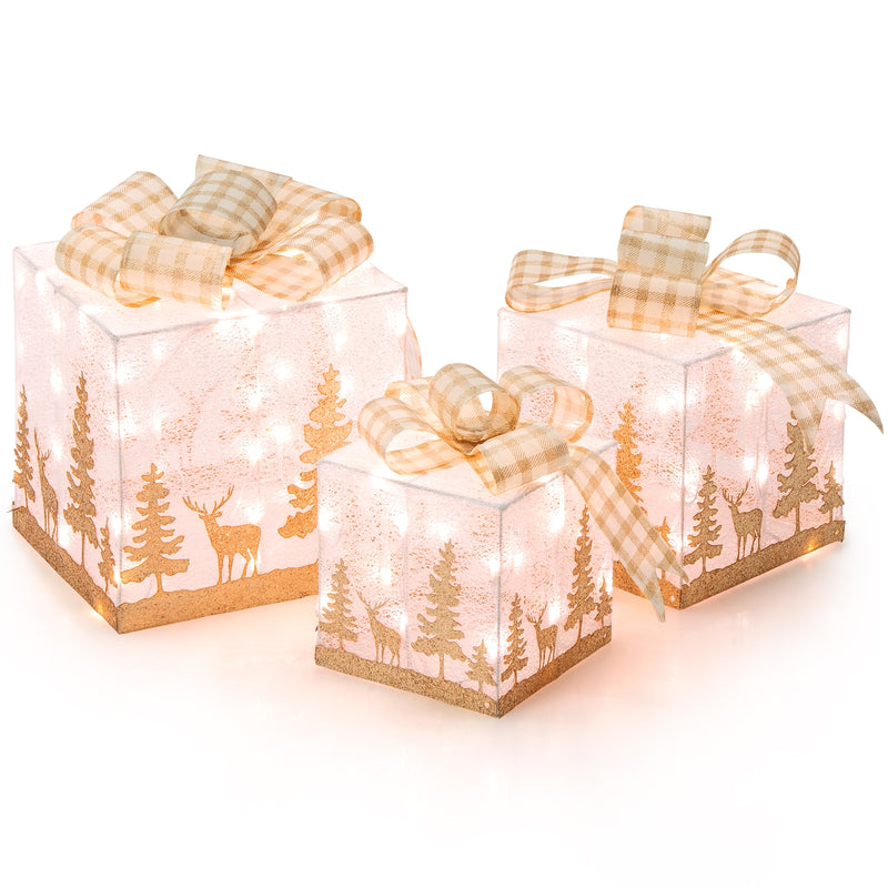 Set of 3 Lighted Christmas Gift Box with 100 Warm White Lights