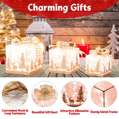 Set of 3 Lighted Christmas Gift Box with 100 Warm White Lights